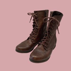 Steve Madden Boots Womens Brown Leather Troopa Combat Lace Up Booties Sz 7.5